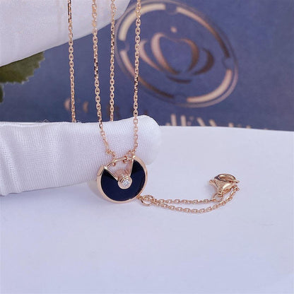 [RAFFINE]AMULETTE ROSE GOLD ONYX NECKLACE