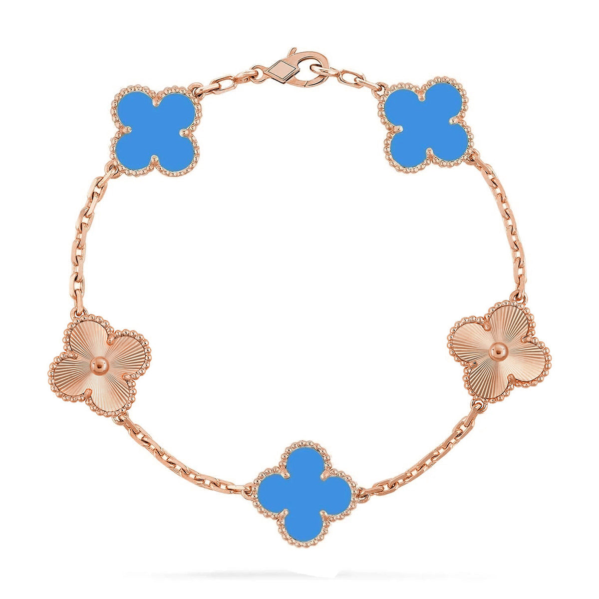 [RAFFINE] CLOVER 5 MOTIF BLUE AGATE BRACELET COLLECTION
