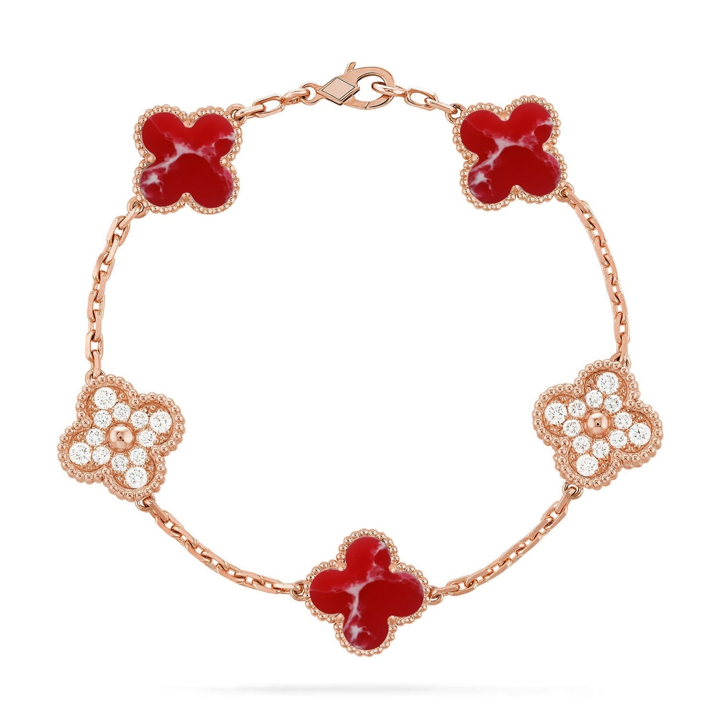 [RAFFINE]CLOVER 5 MOTIF RED PATTERN BRACELET COLLECTION