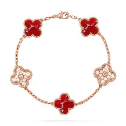 [RAFFINE]CLOVER 5 MOTIF RED PATTERN BRACELET COLLECTION