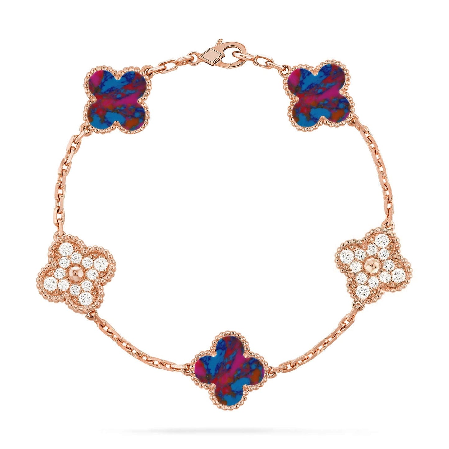 [RAFFINE]CLOVER 5 MOTIF COLOR GEMSTONES BRACELET COLLECTION