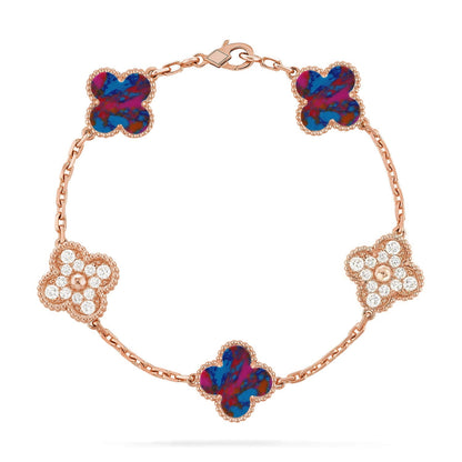[RAFFINE]CLOVER 5 MOTIF COLOR GEMSTONES BRACELET COLLECTION