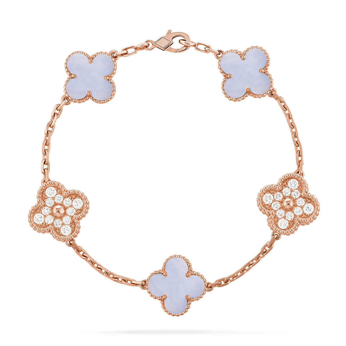 [RAFFINE] CLOVER 5 MOTIF PURPLE CHALCEDONY BRACELET COLLECTION