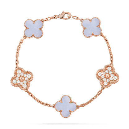 [RAFFINE] CLOVER 5 MOTIF PURPLE CHALCEDONY BRACELET COLLECTION