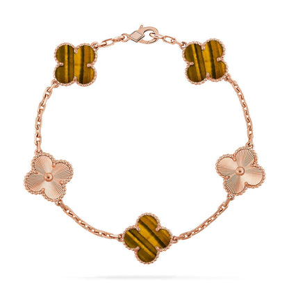 [RAFFINE] CLOVER 5 MOTIFS TIGER EYE BRACELET COLLECTION