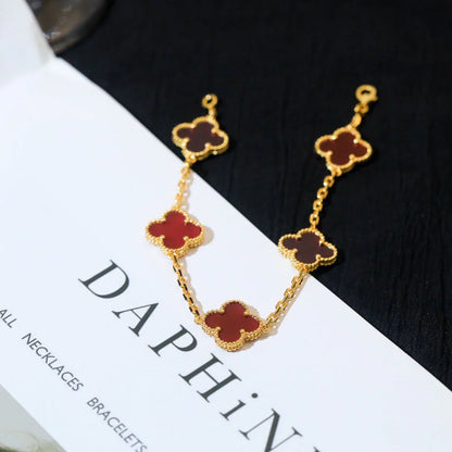 [RAFFINE] CLOVER 5 MOTIF RED CORNELIAN BRACELET COLLECTION