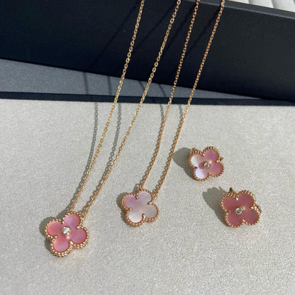[RAFFINE]CLOVER 15MM DIAMOND PINK MOP NECKLACE