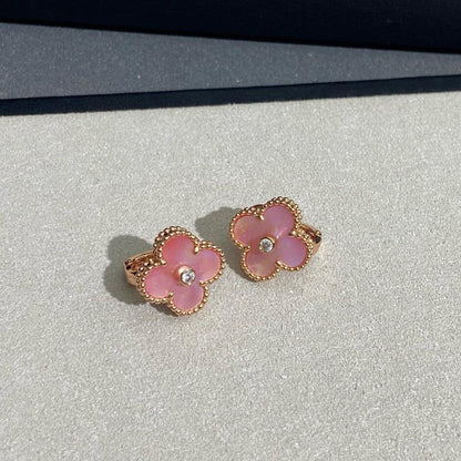 [RAFFINE]CLOVER MEDIUM 1 DIAMOND PINK EARRINGS