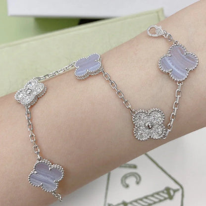 [RAFFINE] CLOVER 5 MOTIF PURPLE CHALCEDONY BRACELET COLLECTION
