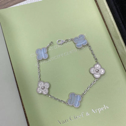 [RAFFINE] CLOVER 5 MOTIF PURPLE CHALCEDONY BRACELET COLLECTION