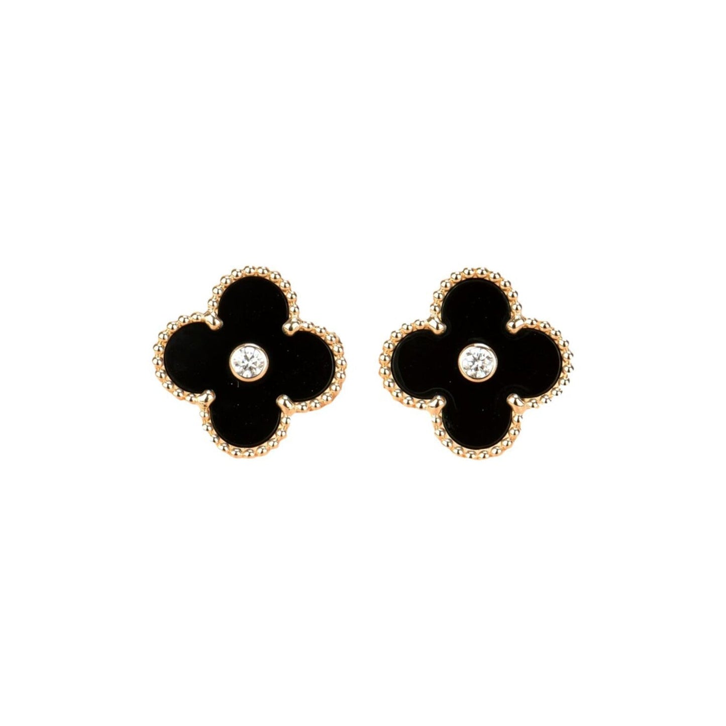 [RAFFINE]CLOVER MEDIUM 1 MOTIFS ONYX DIAMOND EARRINGS