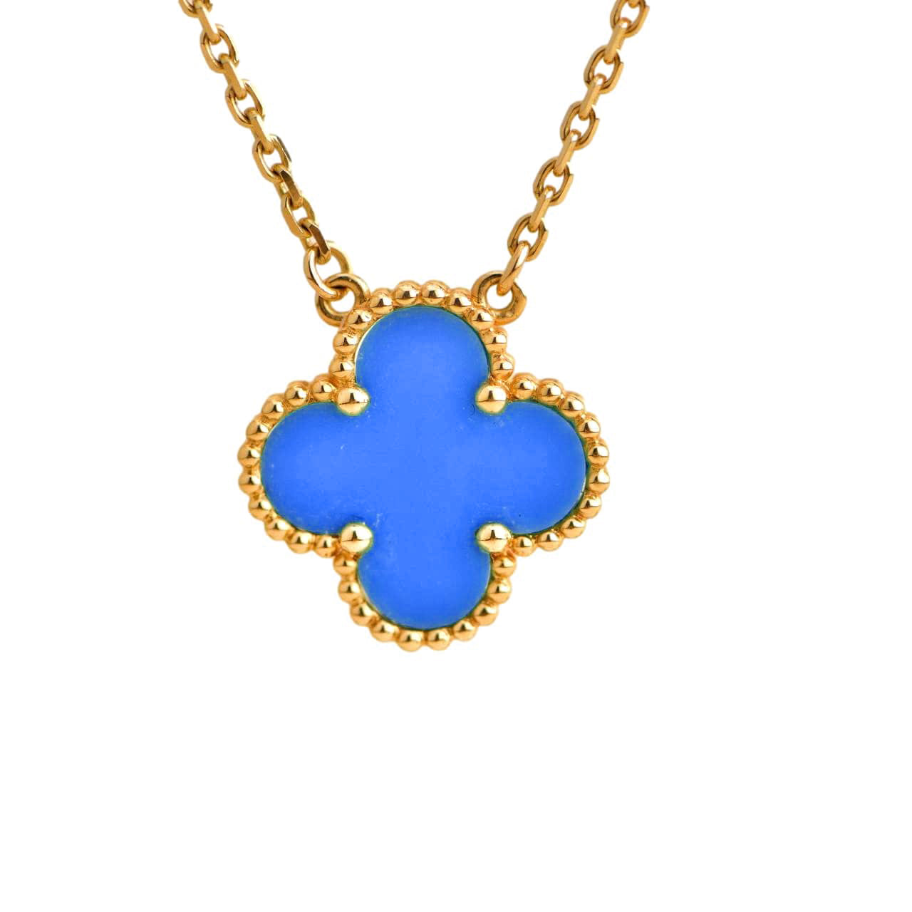 [RAFFINE]CLOVER 15MM BLUE AGATE NECKLACE