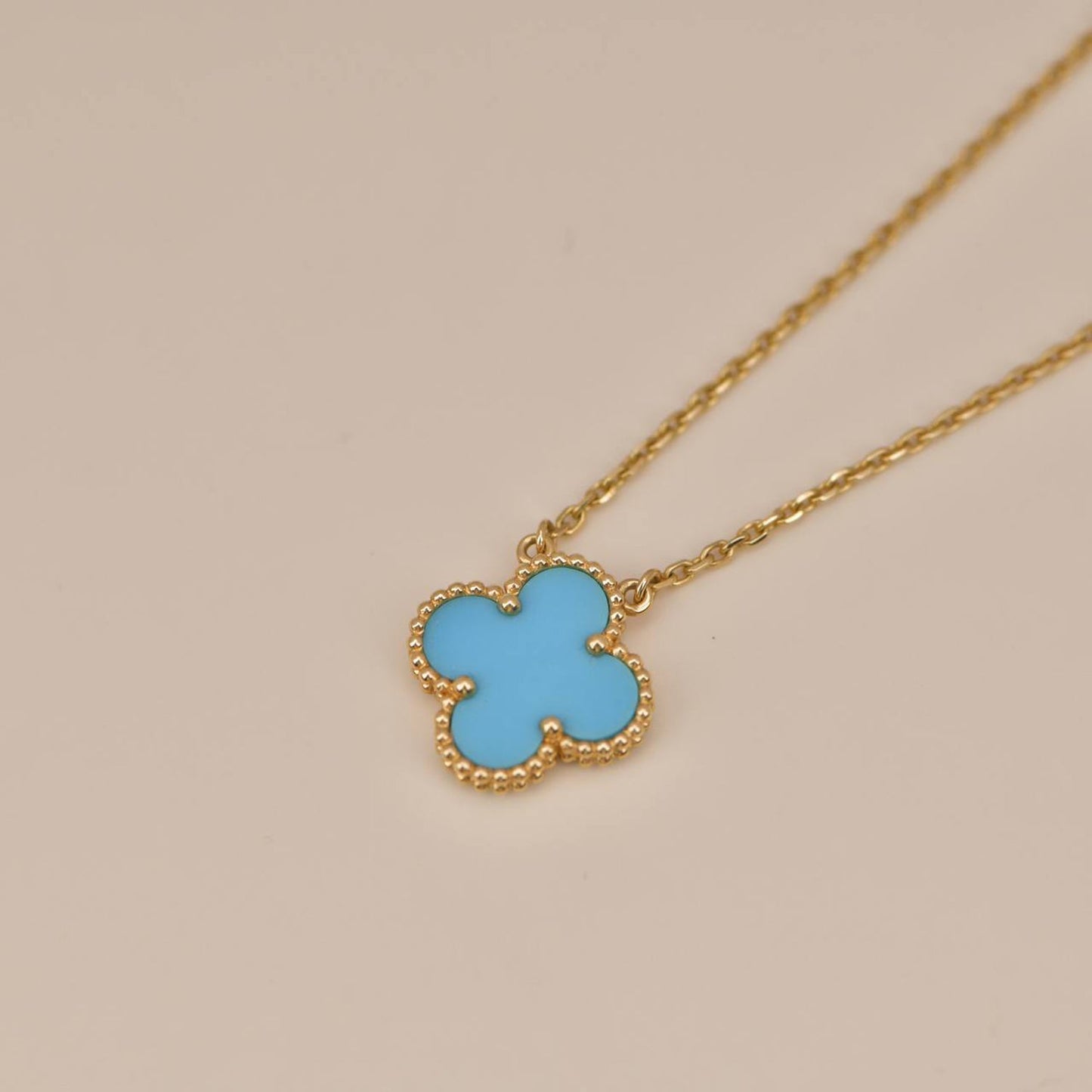 [RAFFINE]CLOVER 15MM VINTAGE TURQUOISE NECKLACE