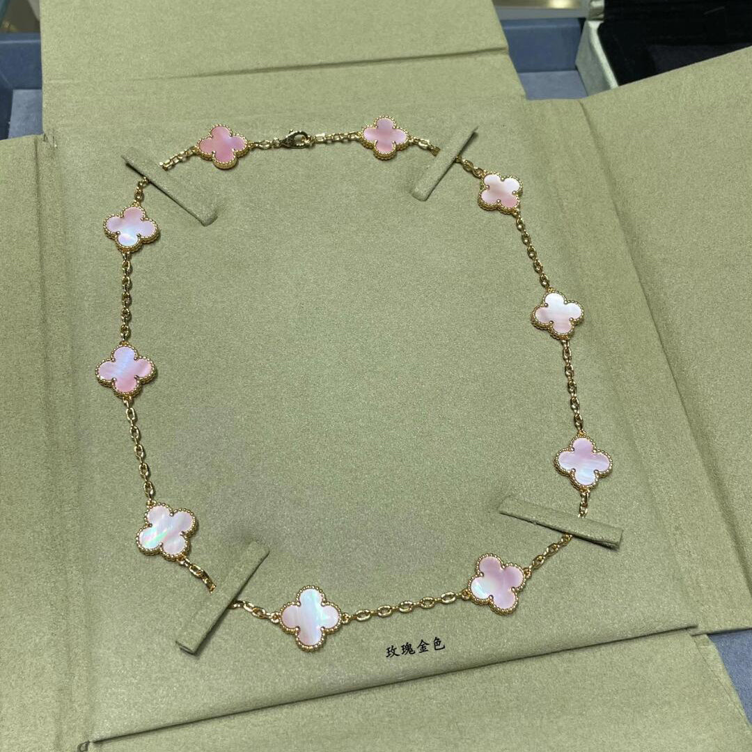 [RAFFINE]CLOVER 10 MOTIFS PINK MOP NECKLACE