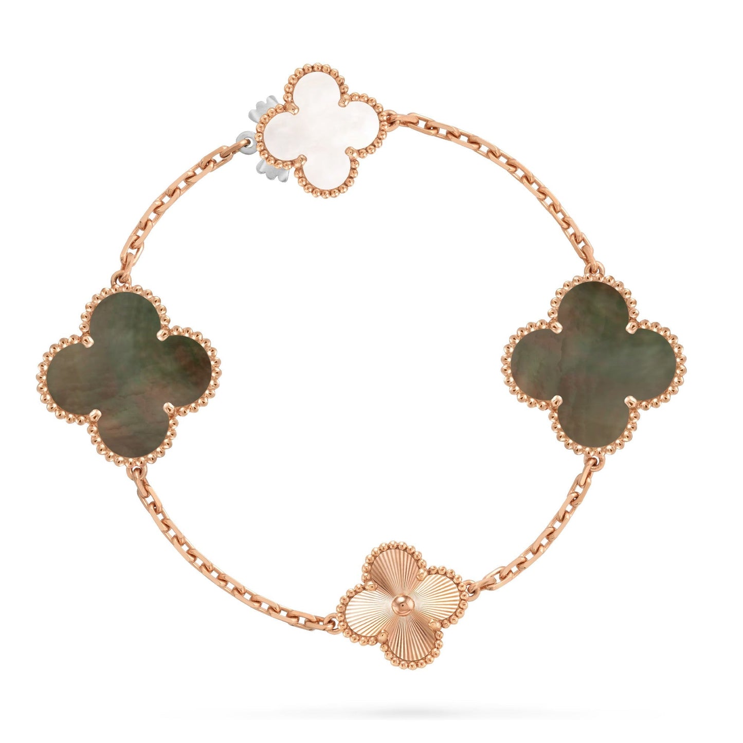 [RAFFINE]DETACHABLE CLOVER 15(11+4) FLOWER ROSE GOLD NECKLACE SET