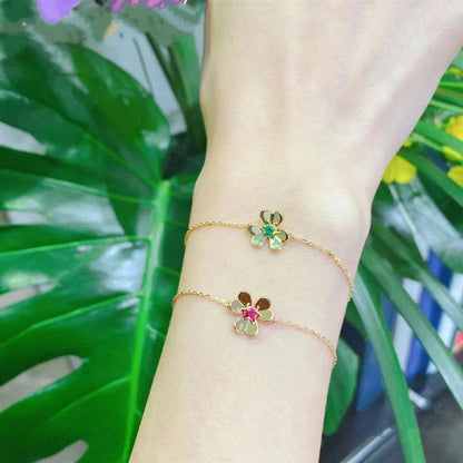 [RAFFINE]FRIVOLE GOLD FLOWER PINK MALACHITE BRACELET