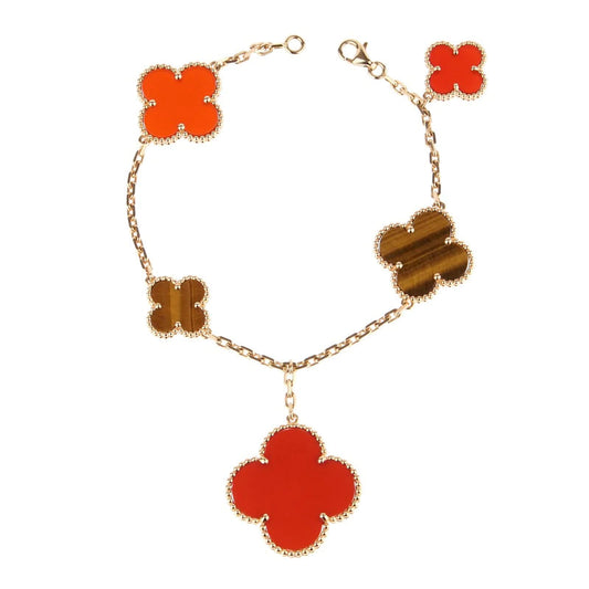 [RAFFINE]CLOVER BRACELET 5 MOTIFS CARNELIAN TIGER EYE
