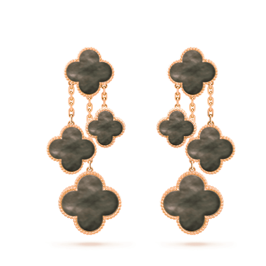 [RAFFINE]CLOVER EARRINGS DARK MOP 4 MOTIFS ROSE GOLD