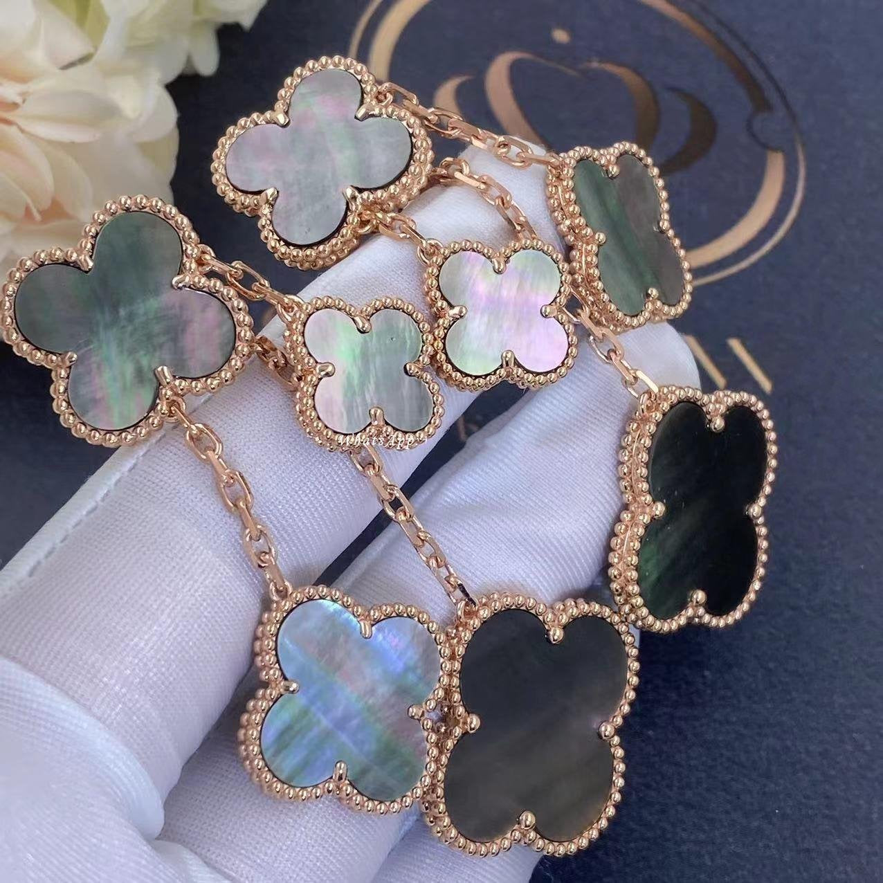 [RAFFINE]CLOVER EARRINGS DARK MOP 4 MOTIFS ROSE GOLD