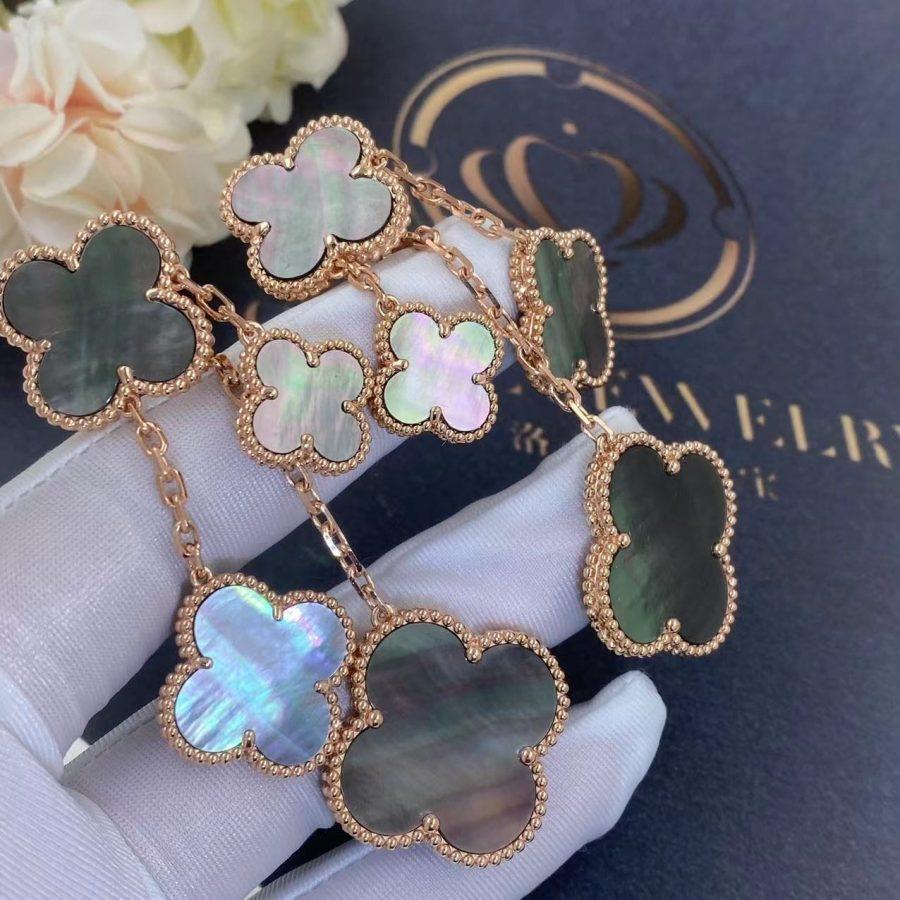 [RAFFINE]CLOVER EARRINGS DARK MOP 4 MOTIFS ROSE GOLD