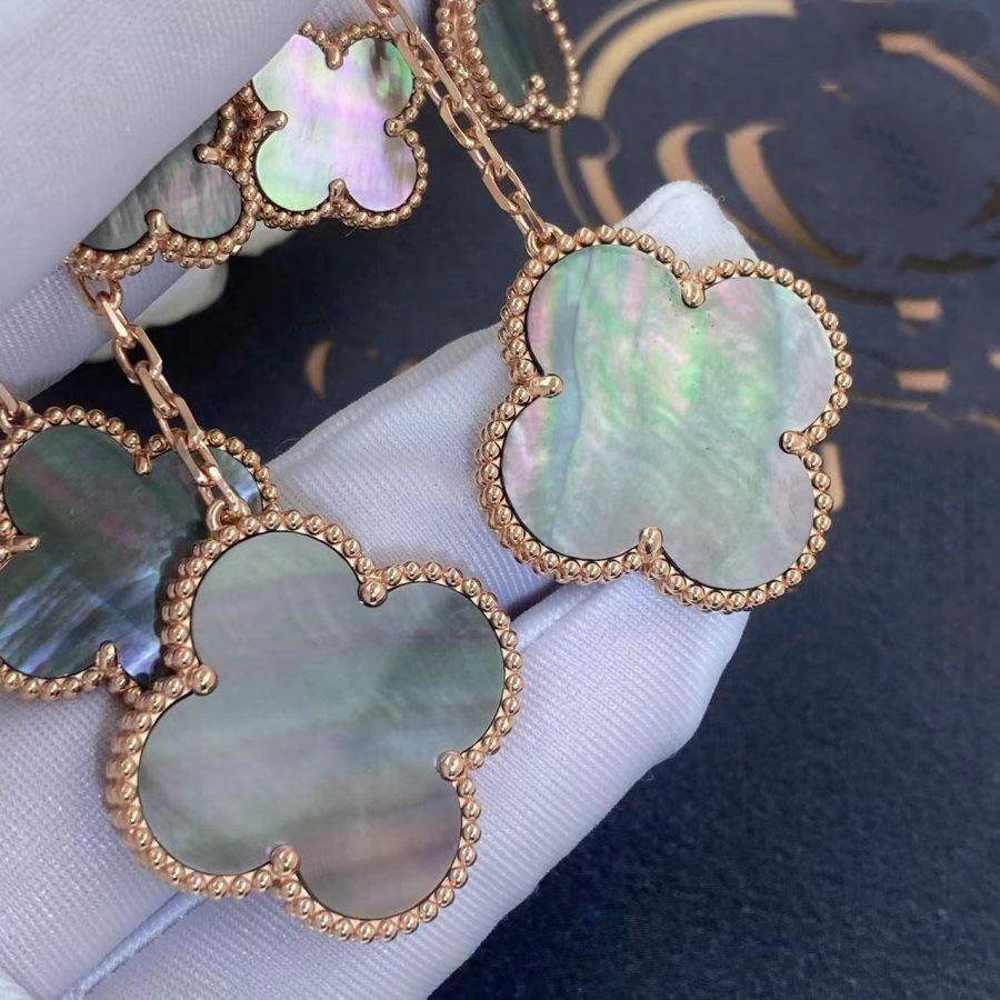 [RAFFINE]CLOVER EARRINGS DARK MOP 4 MOTIFS ROSE GOLD
