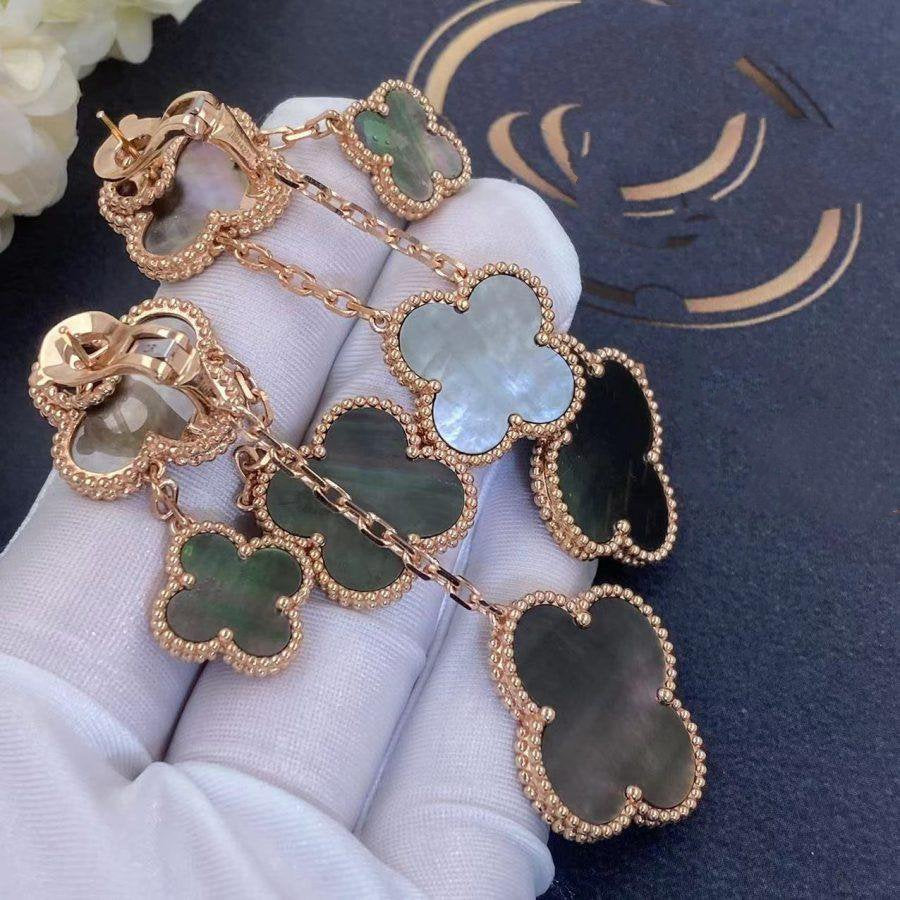 [RAFFINE]CLOVER EARRINGS DARK MOP 4 MOTIFS ROSE GOLD