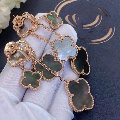 [RAFFINE]CLOVER EARRINGS DARK MOP 4 MOTIFS ROSE GOLD