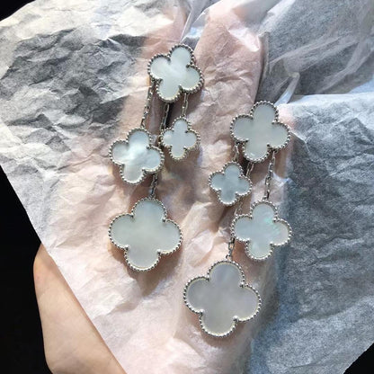 [RAFFINE]CLOVER EARRINGS WHITE MOP 4 MOTIFS SILVER