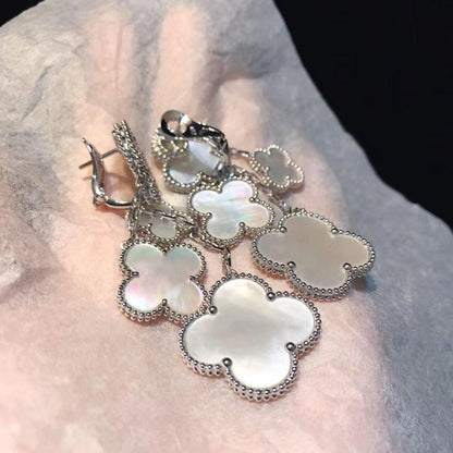 [RAFFINE]CLOVER EARRINGS WHITE MOP 4 MOTIFS SILVER