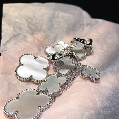 [RAFFINE]CLOVER EARRINGS WHITE MOP 4 MOTIFS SILVER