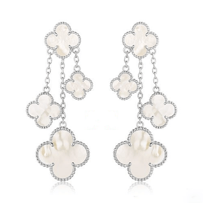 [RAFFINE]CLOVER EARRINGS WHITE MOP 4 MOTIFS SILVER