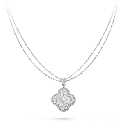 [RAFFINE]CLOVER 25MM SILVER FULL DIAMOND BIG CLOVER NECKLACE