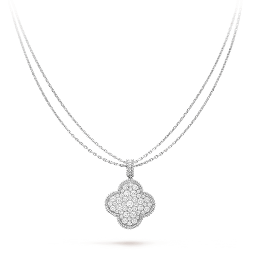 [RAFFINE]CLOVER 25MM SILVER FULL DIAMOND BIG CLOVER NECKLACE