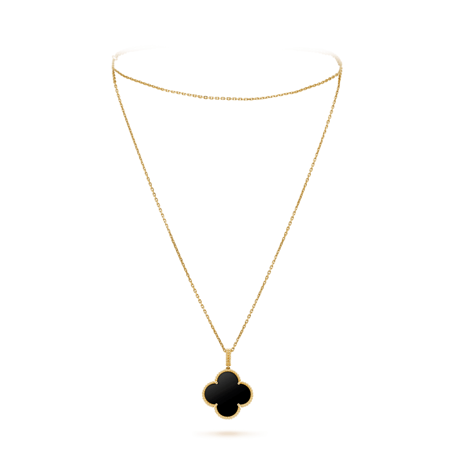 [RAFFINE]CLOVER 25MM GOLD ONYX BIG CLOVER NECKLACE