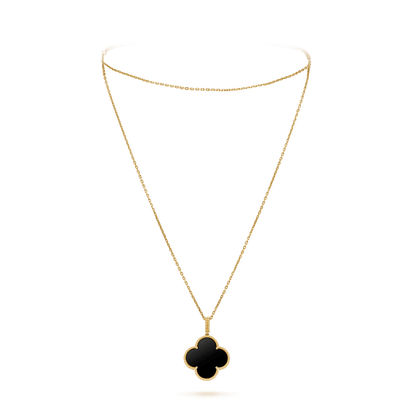[RAFFINE]CLOVER 25MM GOLD ONYX BIG CLOVER NECKLACE