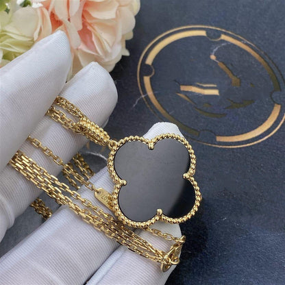 [RAFFINE]CLOVER 25MM GOLD ONYX BIG CLOVER NECKLACE