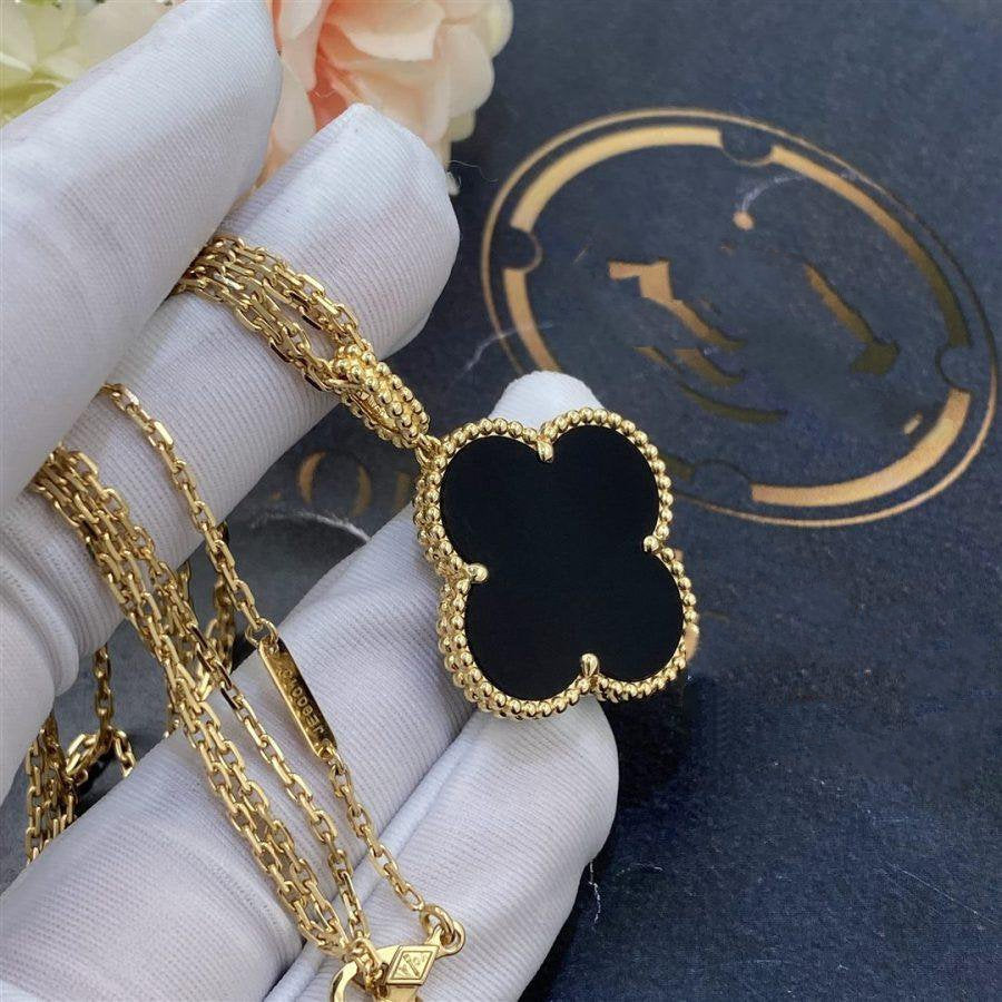 [RAFFINE]CLOVER 25MM GOLD ONYX BIG CLOVER NECKLACE