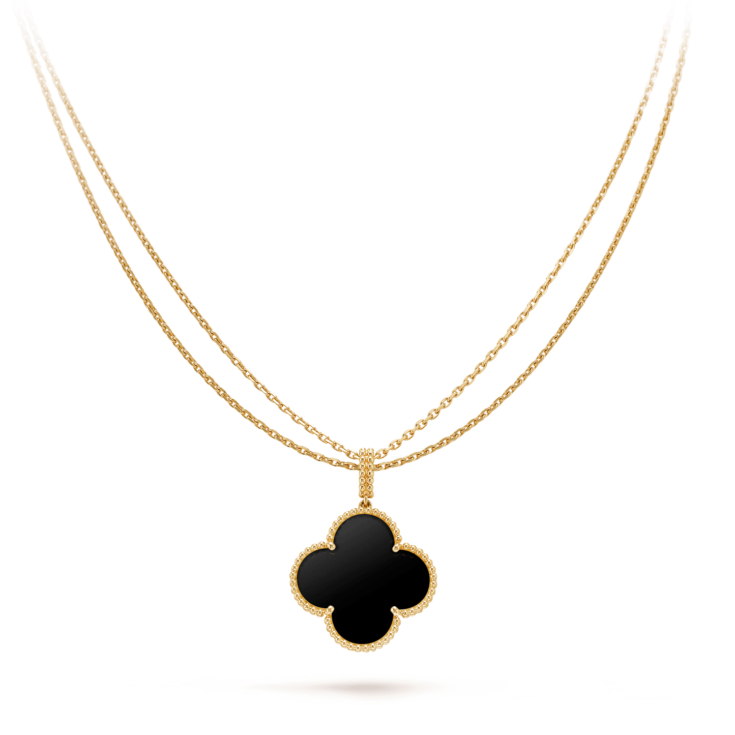 [RAFFINE]CLOVER 25MM GOLD ONYX BIG CLOVER NECKLACE