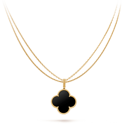 [RAFFINE]CLOVER 25MM GOLD ONYX BIG CLOVER NECKLACE