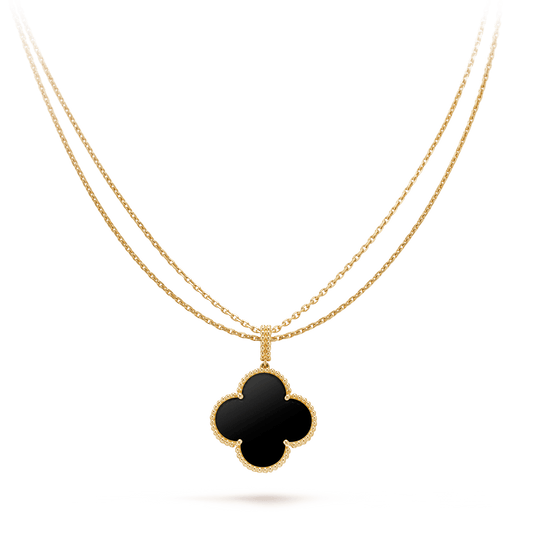 [RAFFINE]CLOVER 25MM GOLD ONYX BIG CLOVER NECKLACE