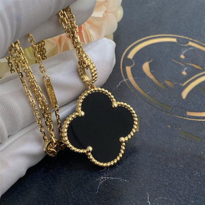 [RAFFINE]CLOVER 25MM GOLD ONYX BIG CLOVER NECKLACE