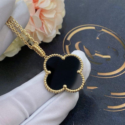 [RAFFINE]CLOVER 25MM GOLD ONYX BIG CLOVER NECKLACE