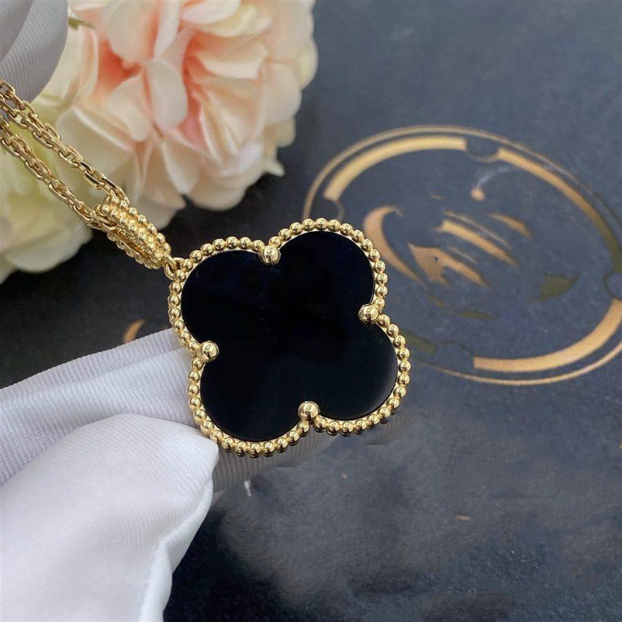 [RAFFINE]CLOVER 25MM GOLD ONYX BIG CLOVER NECKLACE