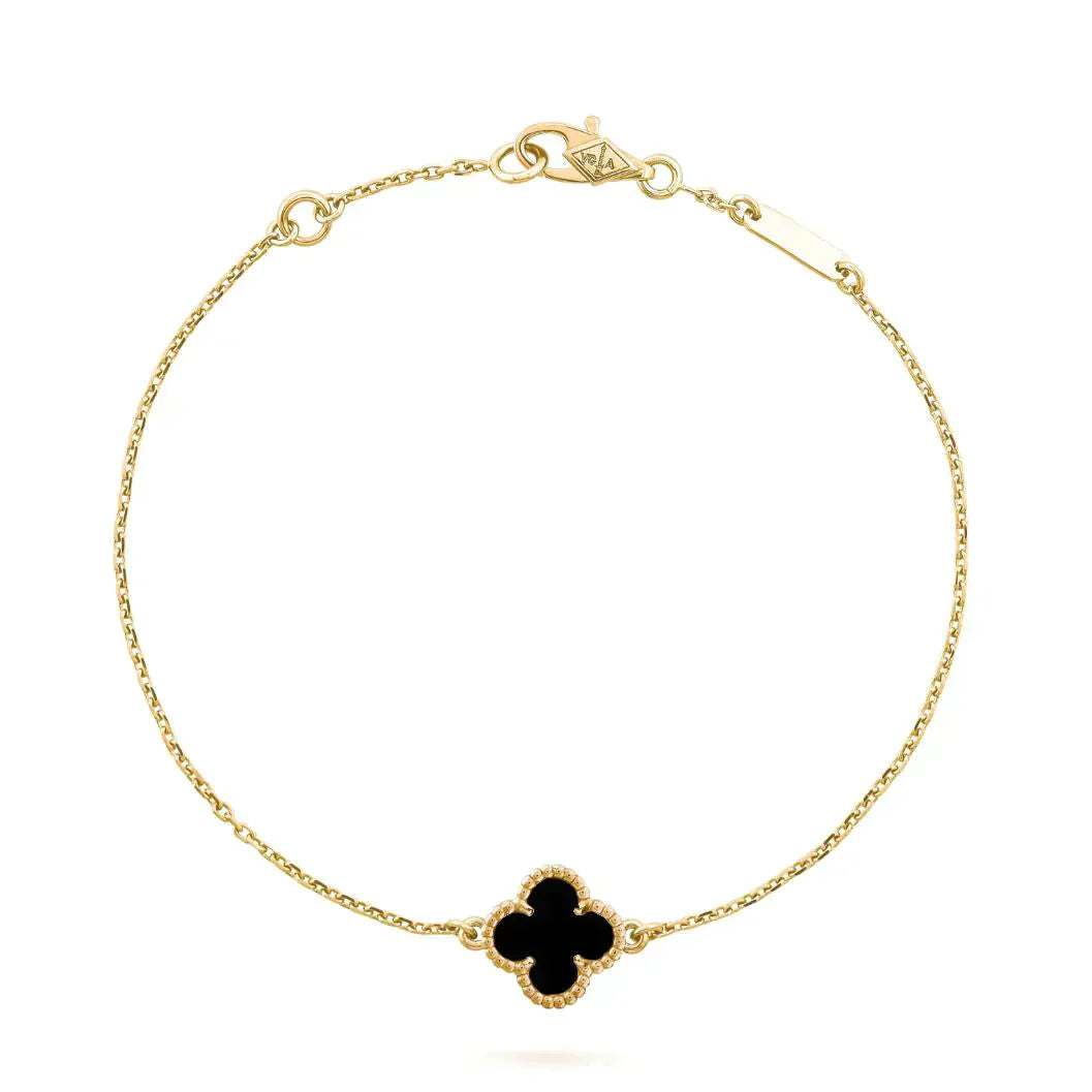 [RAFFINE]CLOVER ONYX SINGLE FLOWER BRACELET