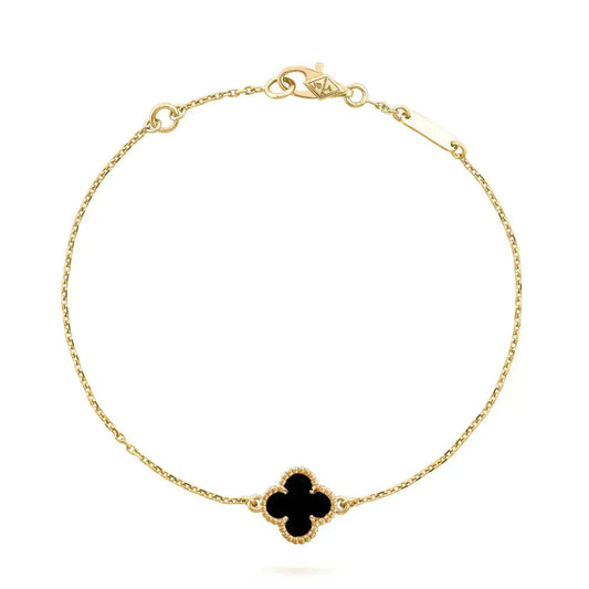 [RAFFINE]CLOVER ONYX SINGLE FLOWER BRACELET