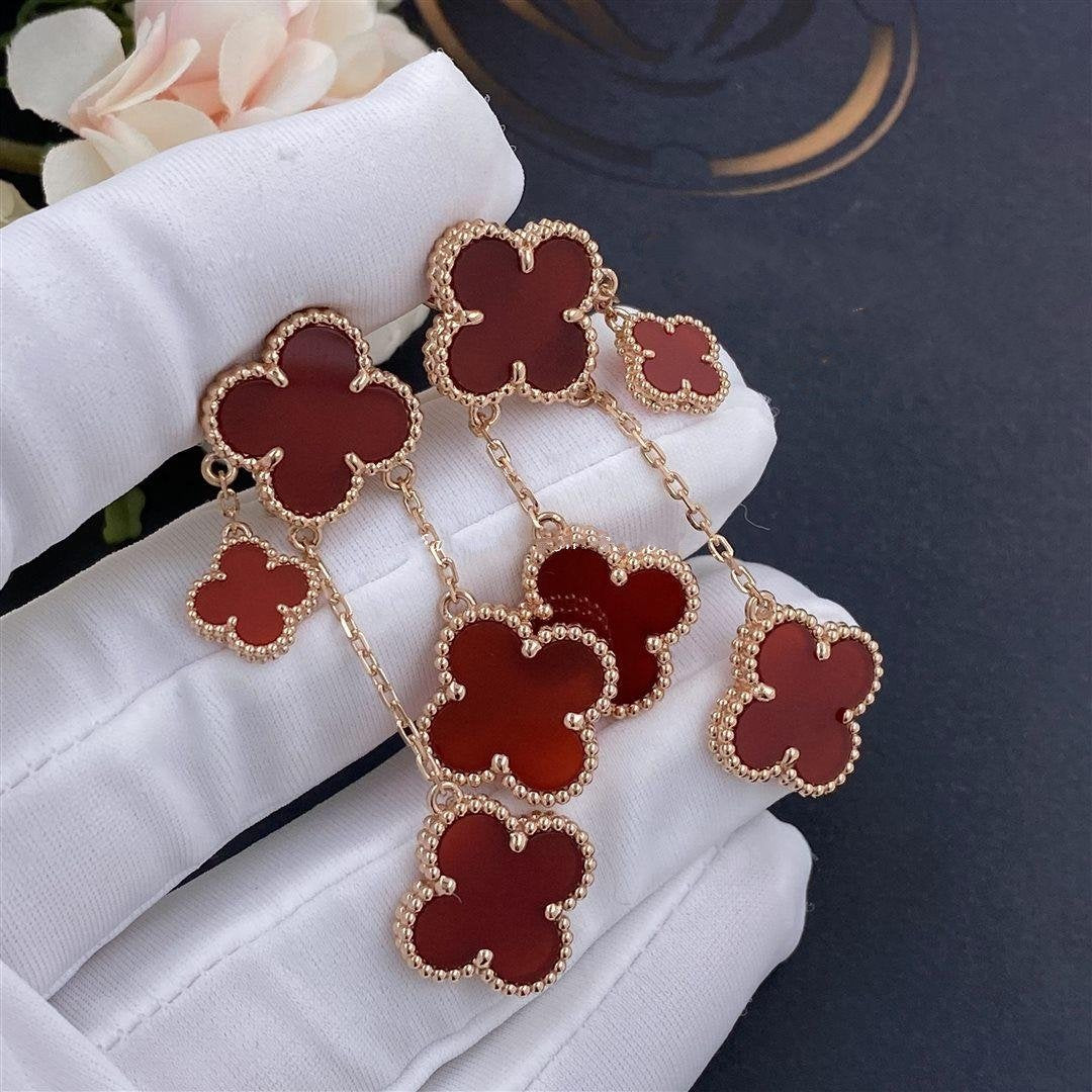 [RAFFINE]CLOVER EARRINGS CARNELIAN 4 MOTIFS PINK GOLD