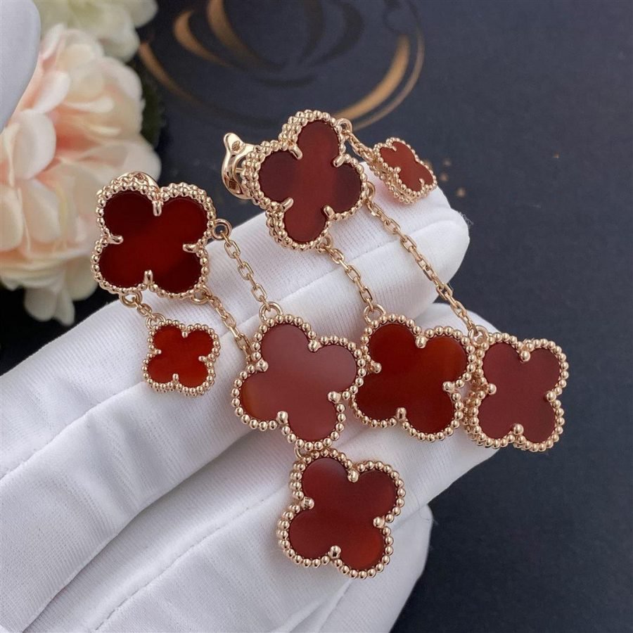 [RAFFINE]CLOVER EARRINGS CARNELIAN 4 MOTIFS PINK GOLD