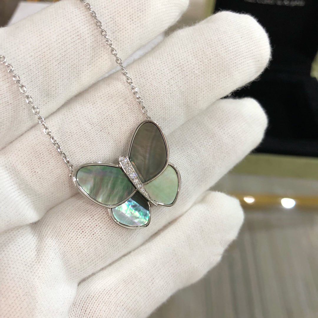 [RAFFINE]LARGE BUTTERFLY SILVER PENDANT DIAMOND NECKLACE