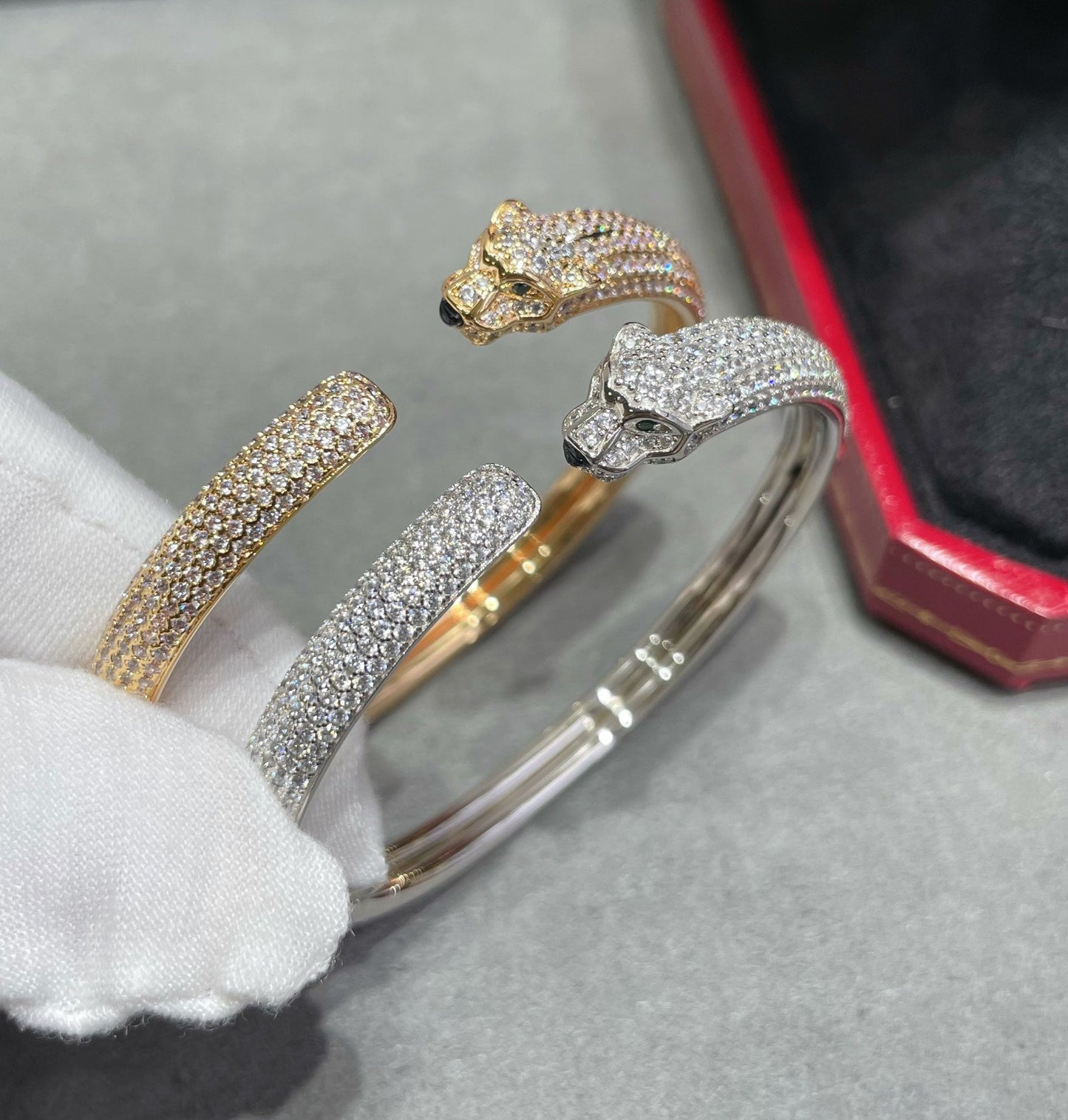 [RAFFINE]PANTHERE FULL DIAMOND OPEN BRACELET