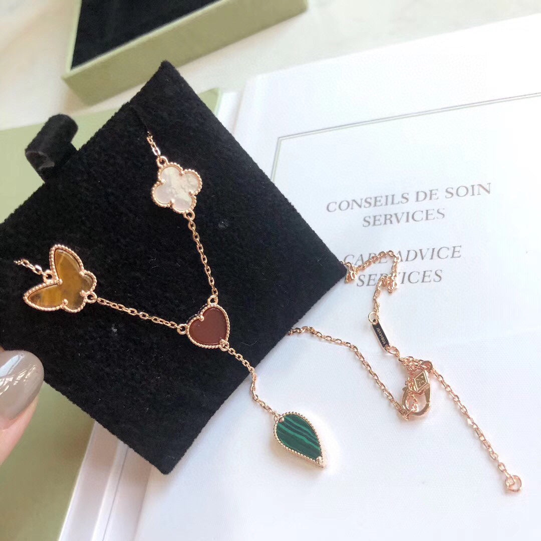[RAFFINE]LUCKY SPRING 4 MOTIFS ROSE GOLD NECKLACE